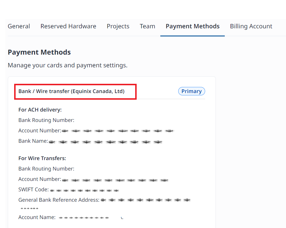 Example of local entity name change on Payment Methods tab