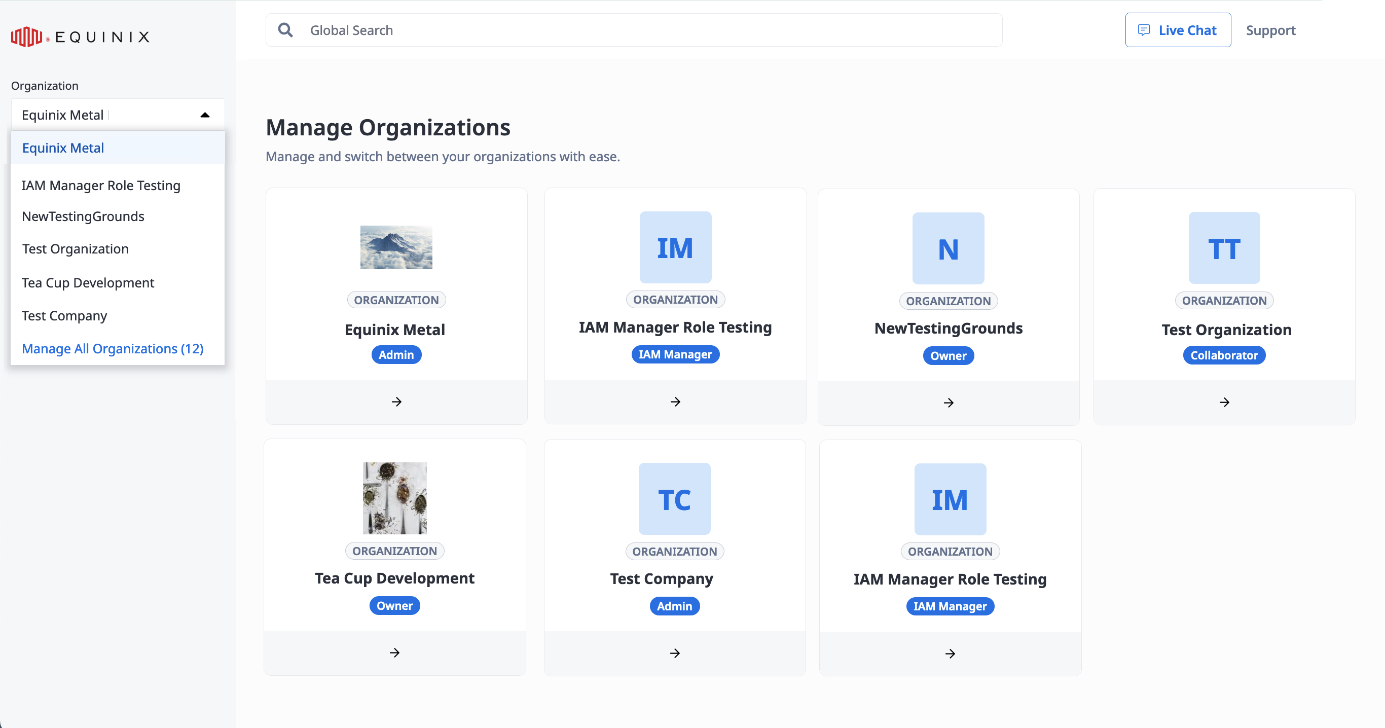 Change Organizations Drop-down