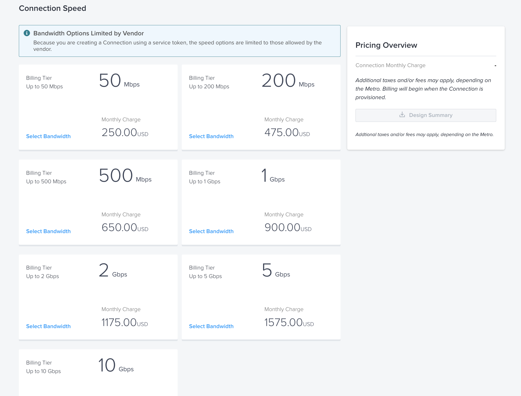 Fabric Virtual Connection Speed Options