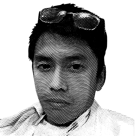 Halftone black and white image of Rex Cerbas