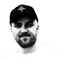 Halftone black and white image of Florian Simmendinger
