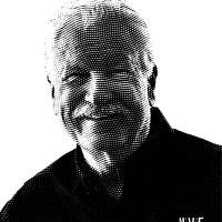 Halftone black and white image of Ron Chapple