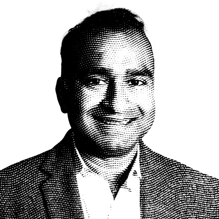 Halftone black and white image of Jagadeesh Ambati