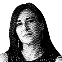 Halftone black and white image of Sharon Weinberger