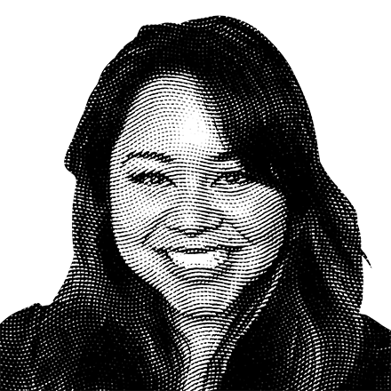 Halftone black and white image of Thu Nguyen