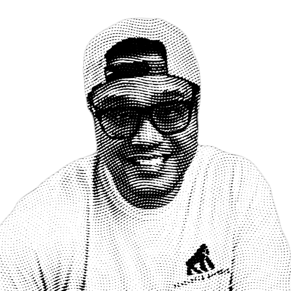 Halftone black and white image of Chris Sean