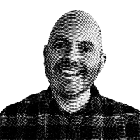 Halftone black and white image of Jon Masters