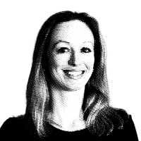 Halftone black and white image of Janine Hacker