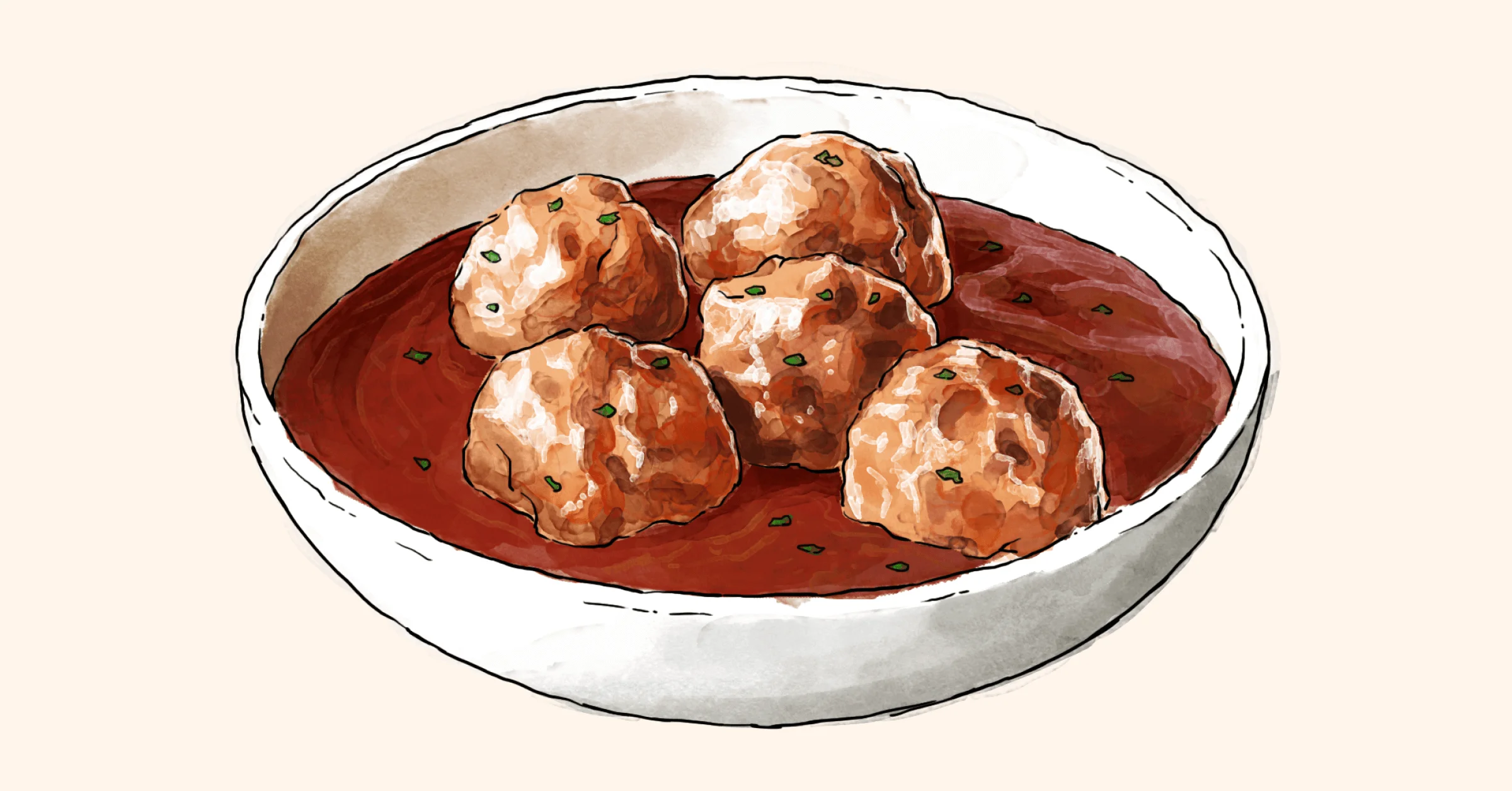 Illustration of Grandmas Posidentos Sauce with Meatballs