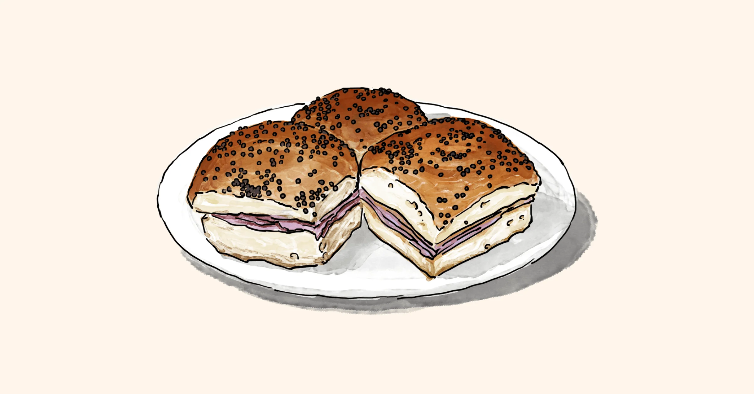 Illustration of Poppy Seed Honey Glazed Ham & Cheese Sliders