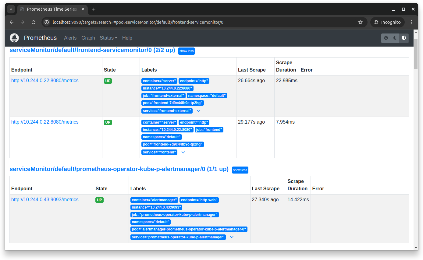 Prometheus metrics in browser