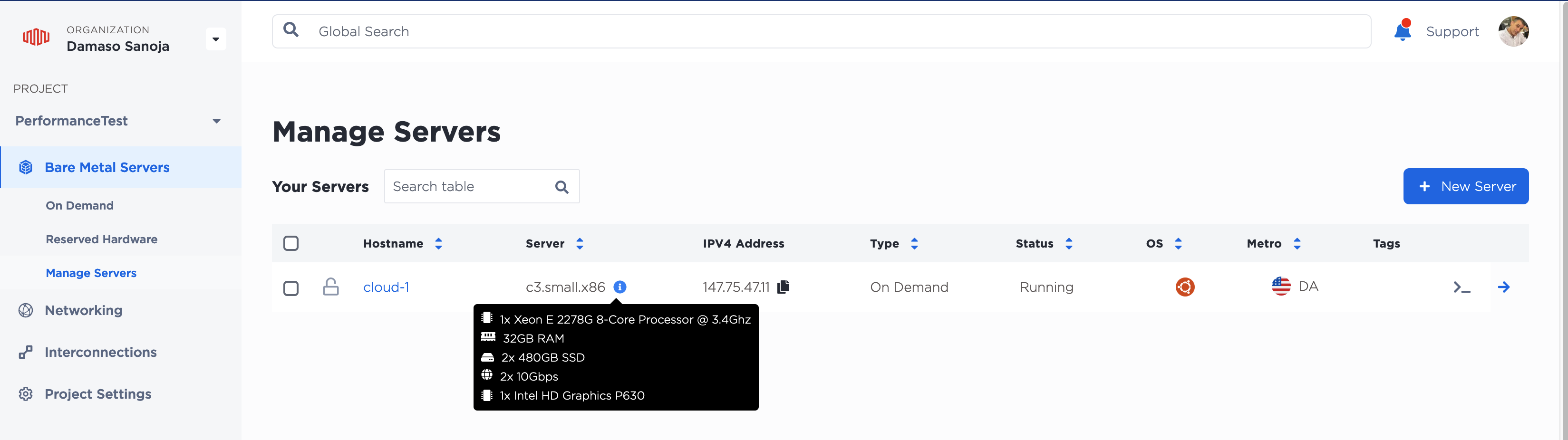 Equinix cloud-1 node