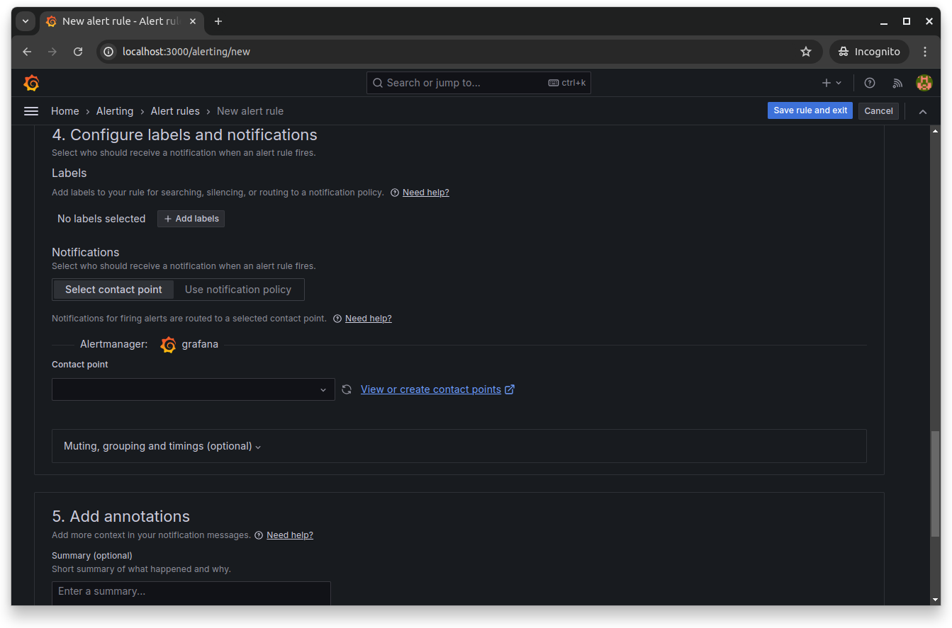 Grafana alert rule notifications