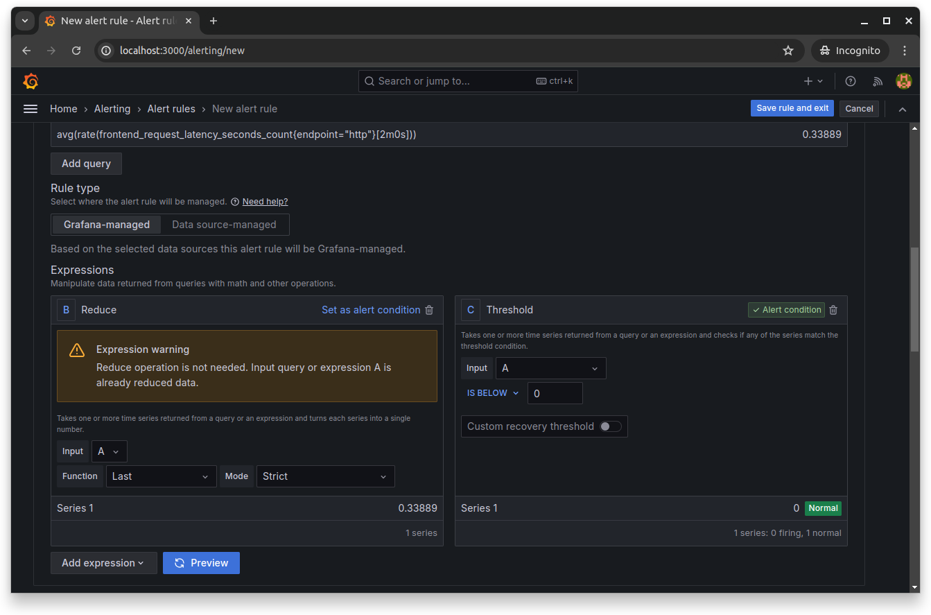 Grafana alert rule configuration