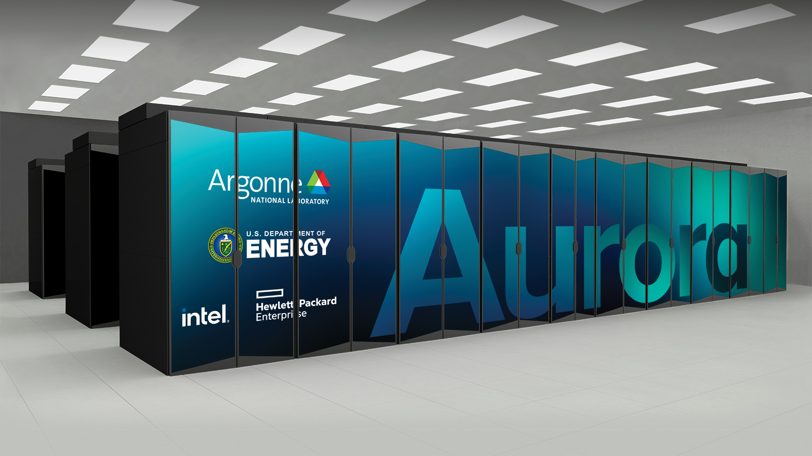 Rendering of the planned Aurora supercomputer, whose home will be the US Department of Energy's Argonne National Lab.