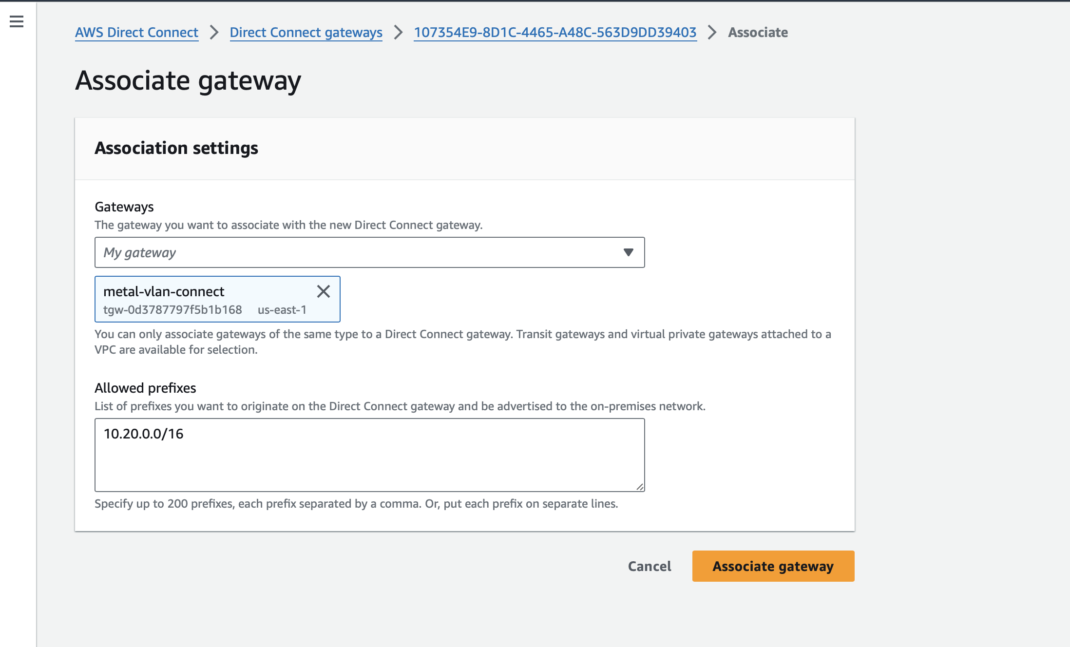 Associate Gateway Details