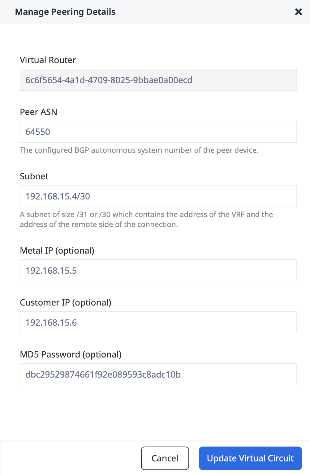 Manage Peering Details Secondary