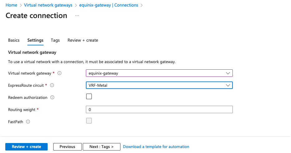 Create Connection Settings