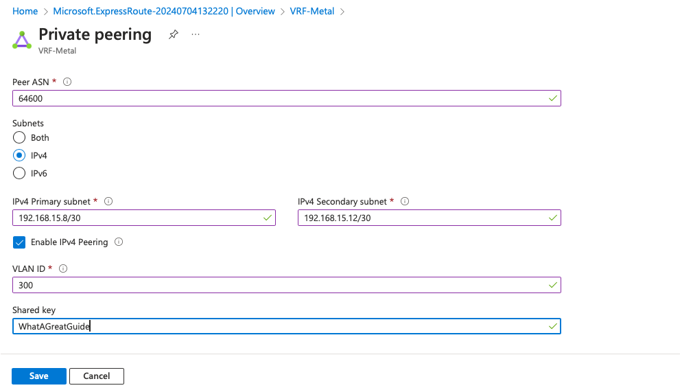 Azure Private Peering