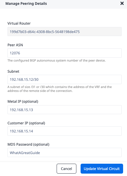 Manage Peering Details Secondary