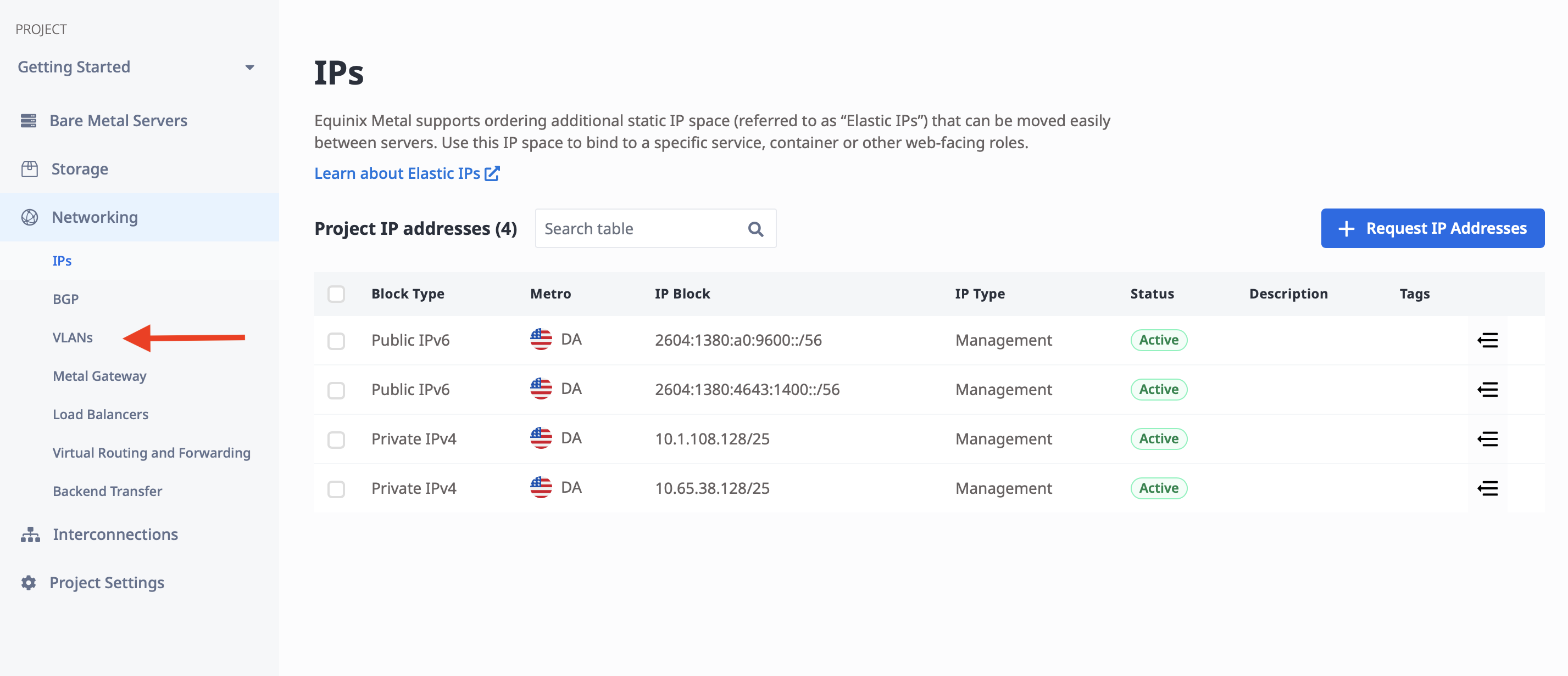 Select VLANs from the Networking menu