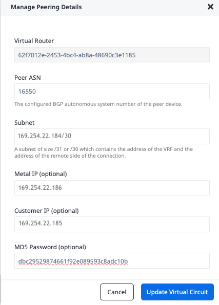 Manage Peering Details Secondary