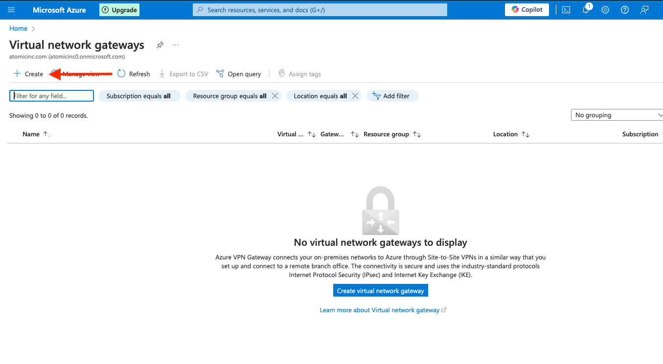 Create Virtual Network Gateway