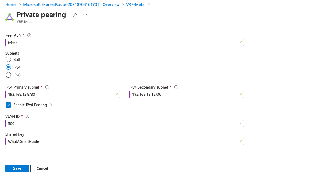 Azure Private Peering