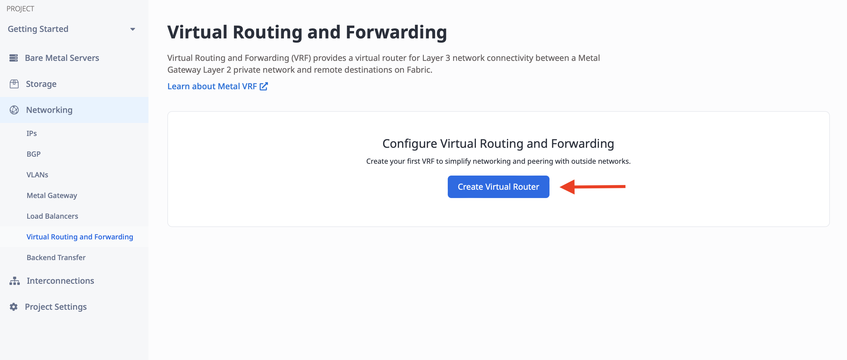 Create VRF button