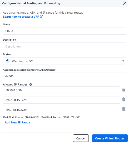 Create VRF details