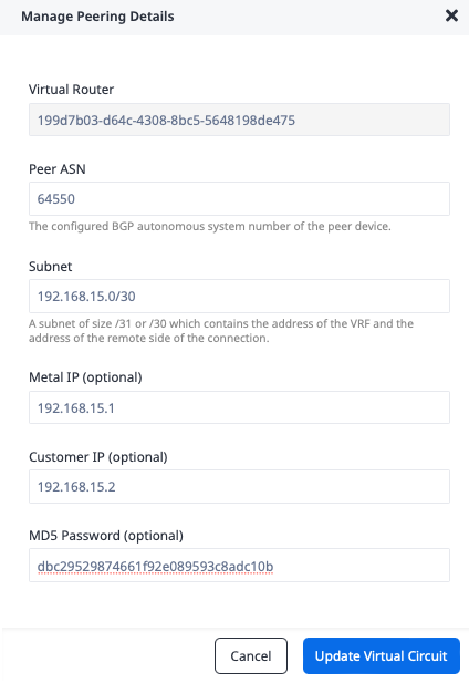 Manage Peering Details Primary