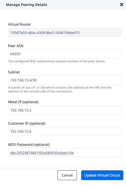 Manage Peering Details Secondary