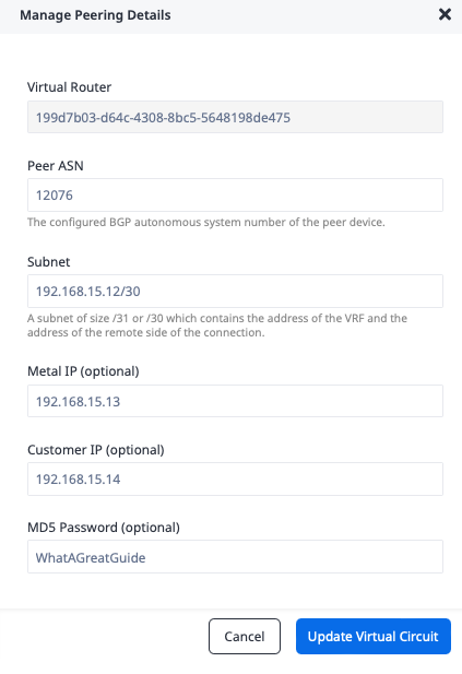 Manage Peering Details Secondary