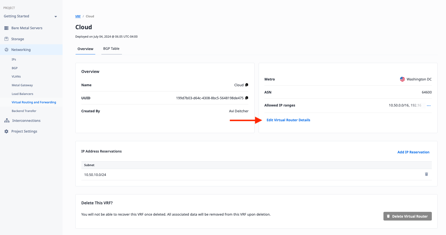 Edit VRF details