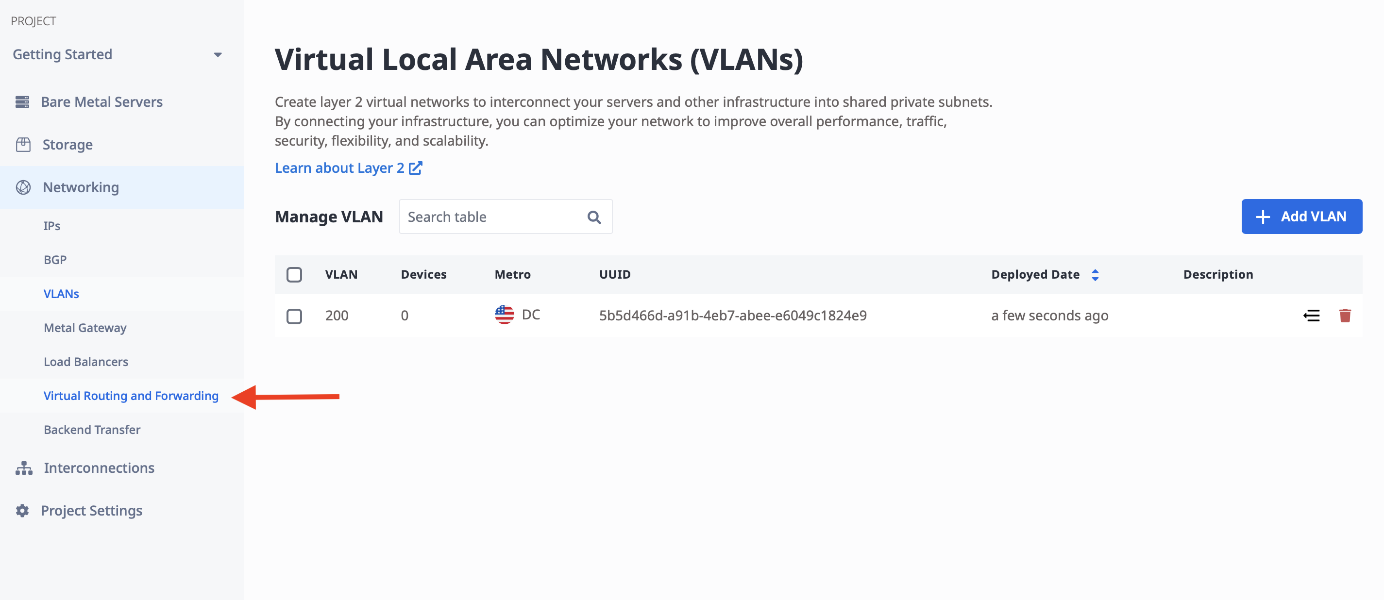 Select VRF from the navigation menu