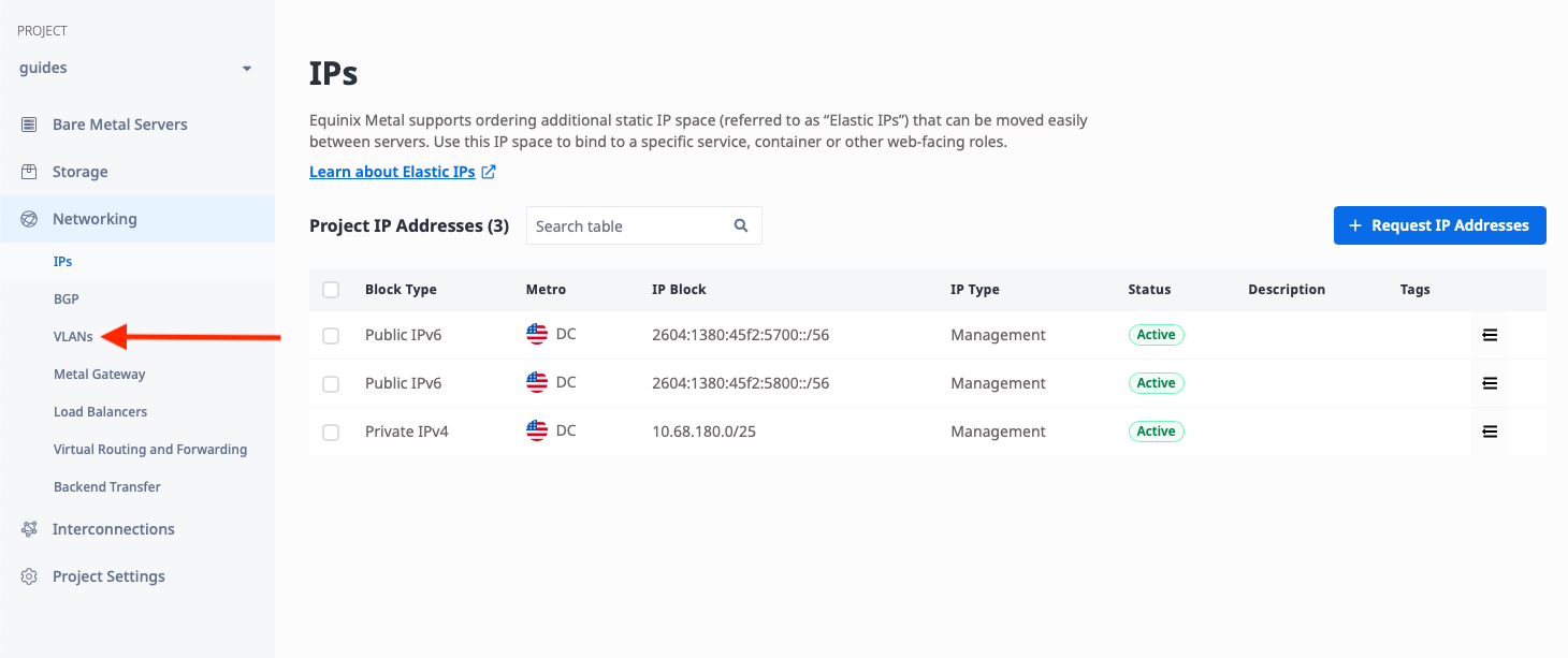 Select VLANs from the Networking menu