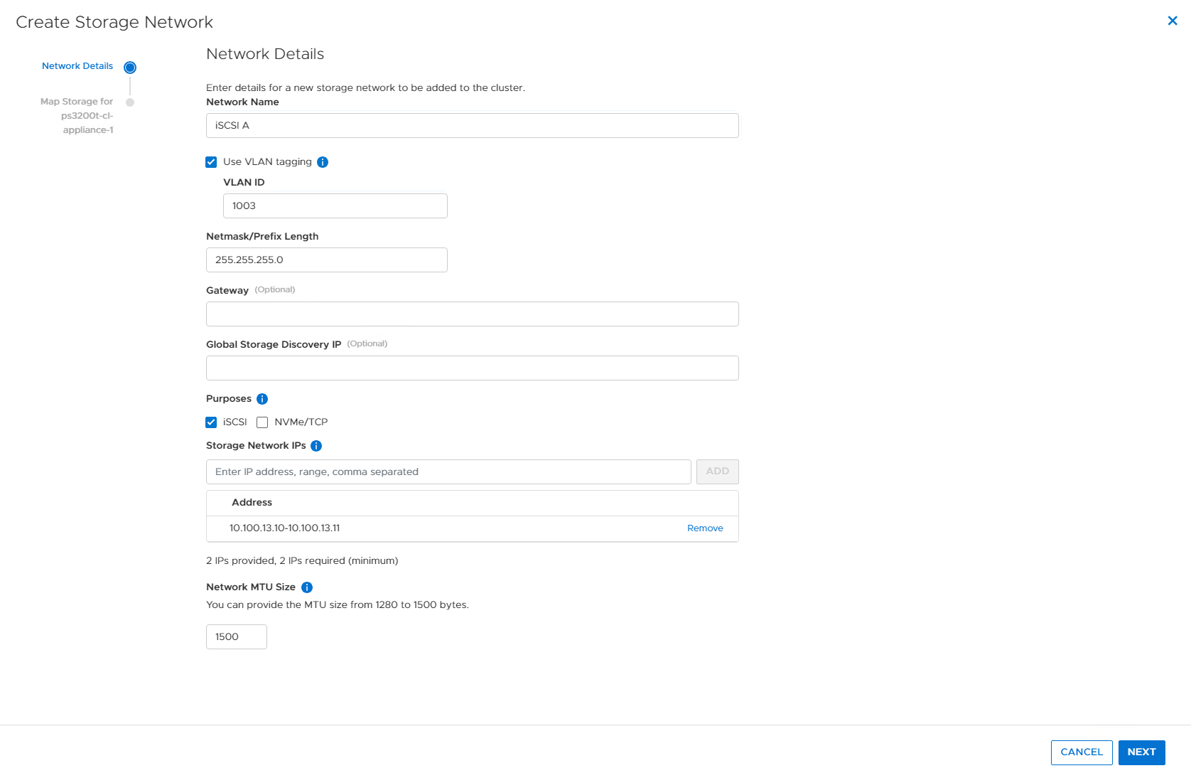 PowerStore Create Storage Network