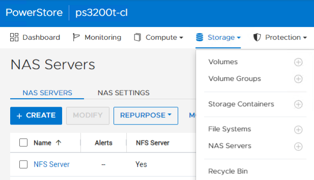 Dell PowerStore Storage Menu