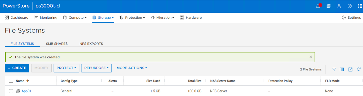 Dell PowerStore File System Created