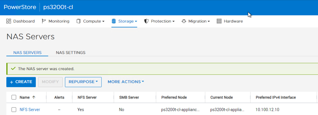 Dell PowerStore Server Created