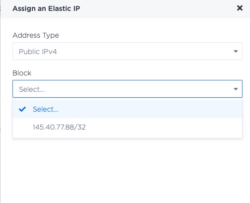 Selecting the Elastic IP block