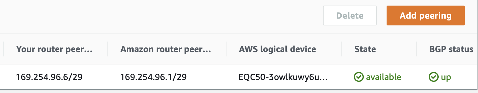 BGP Status Showing as Up in AWS