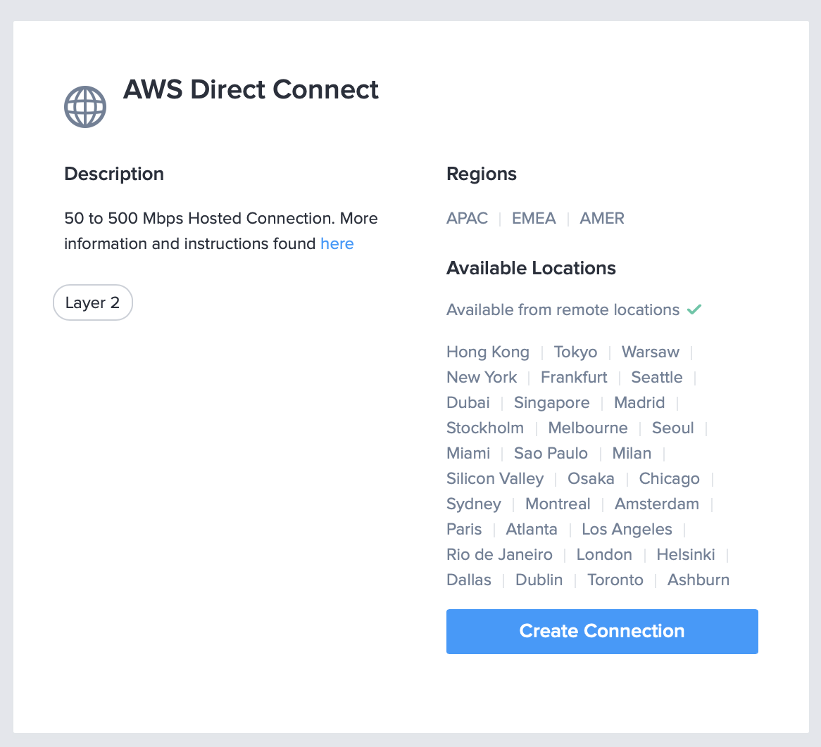 Fabric Creating Connection to AWS Direct Connect