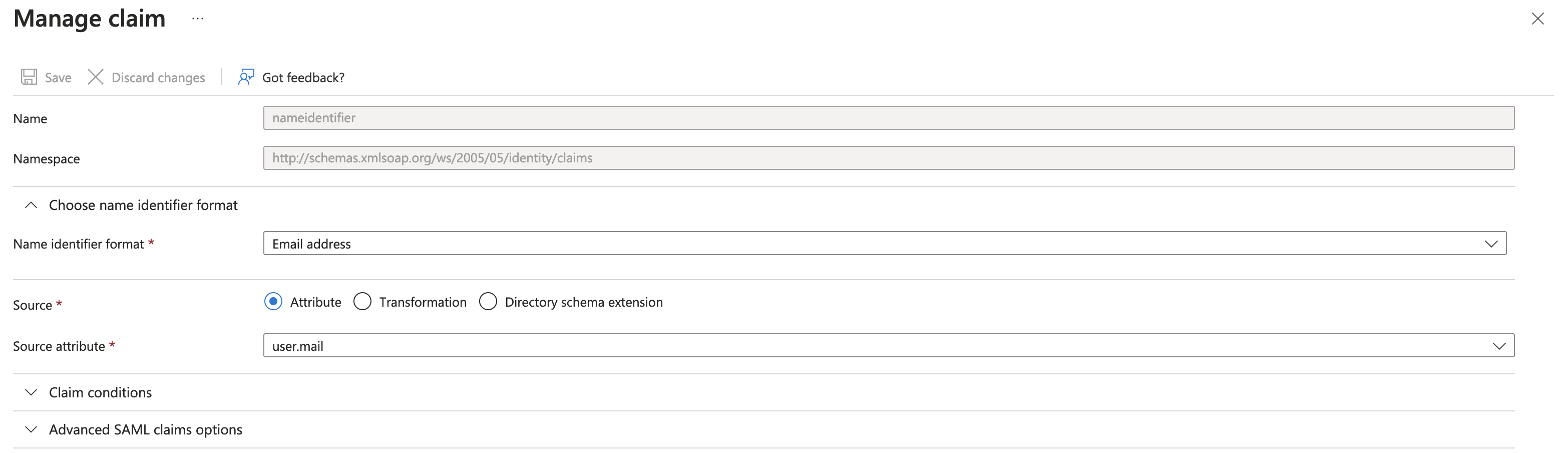 SAML nameid mapping