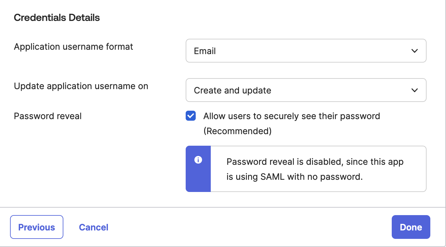 Credentials details