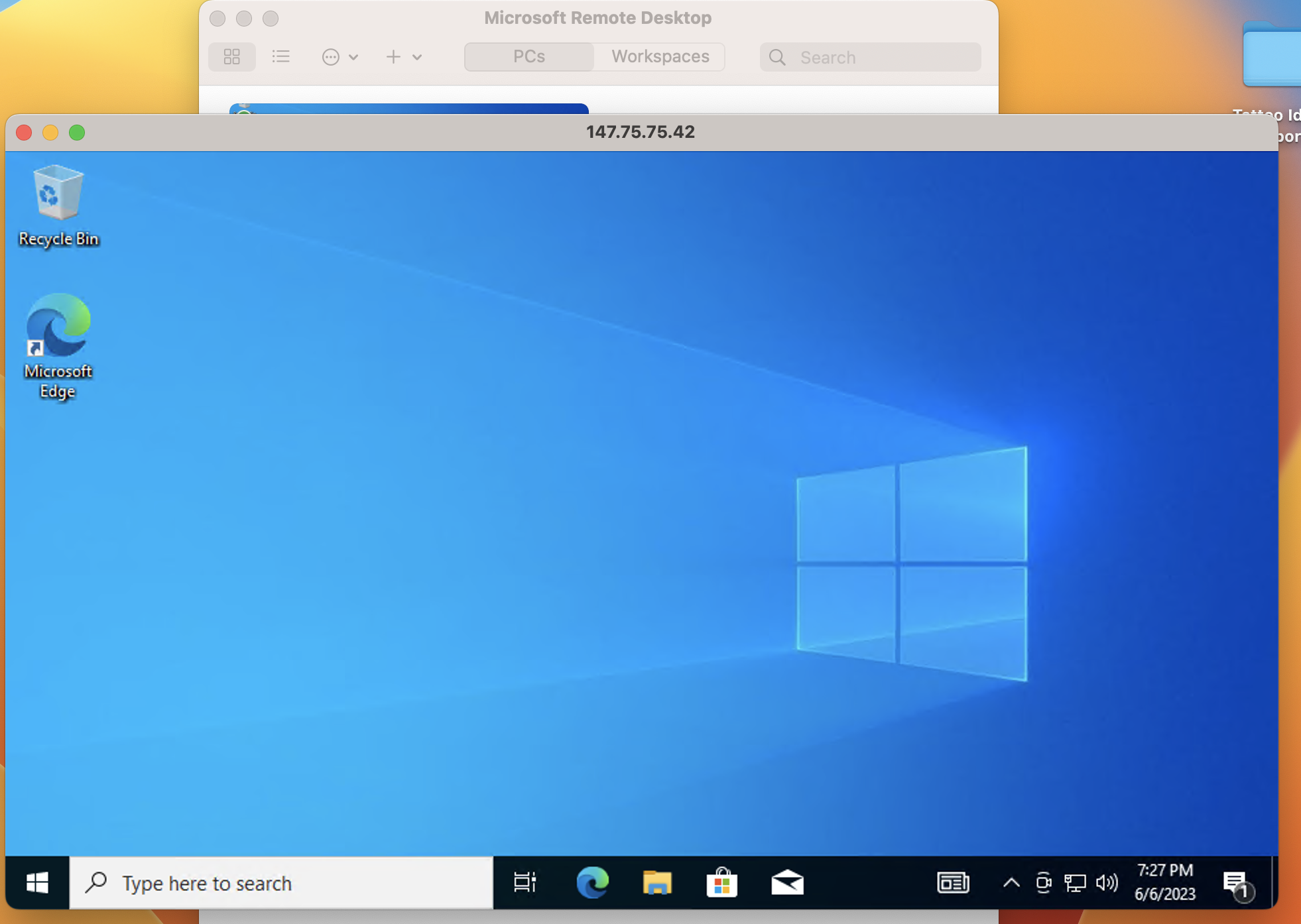 screenshot of a windows system via remote desktop