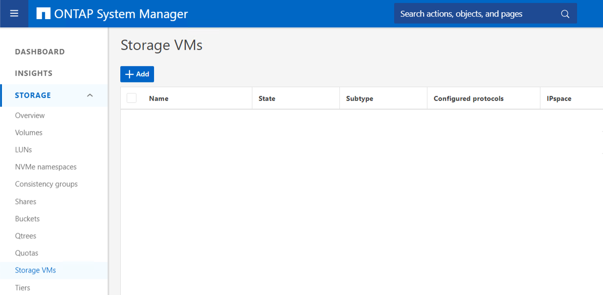 Storage VMs pane