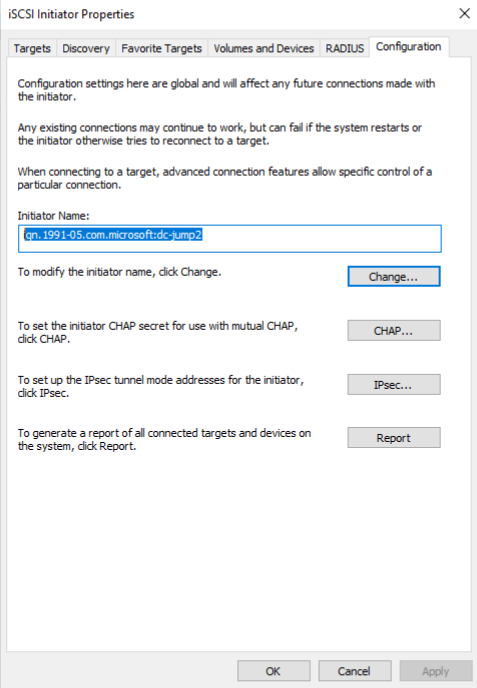 Windows Server Initiator Settings