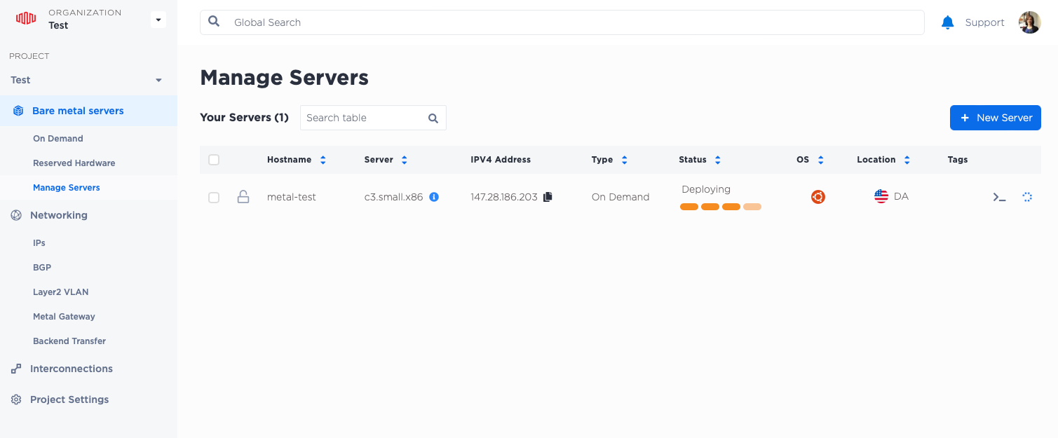 Screenshot of a Deploying Server