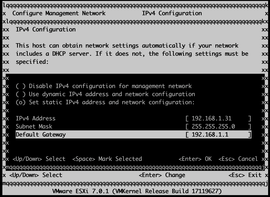 IPv4 Configuration for the Management Network